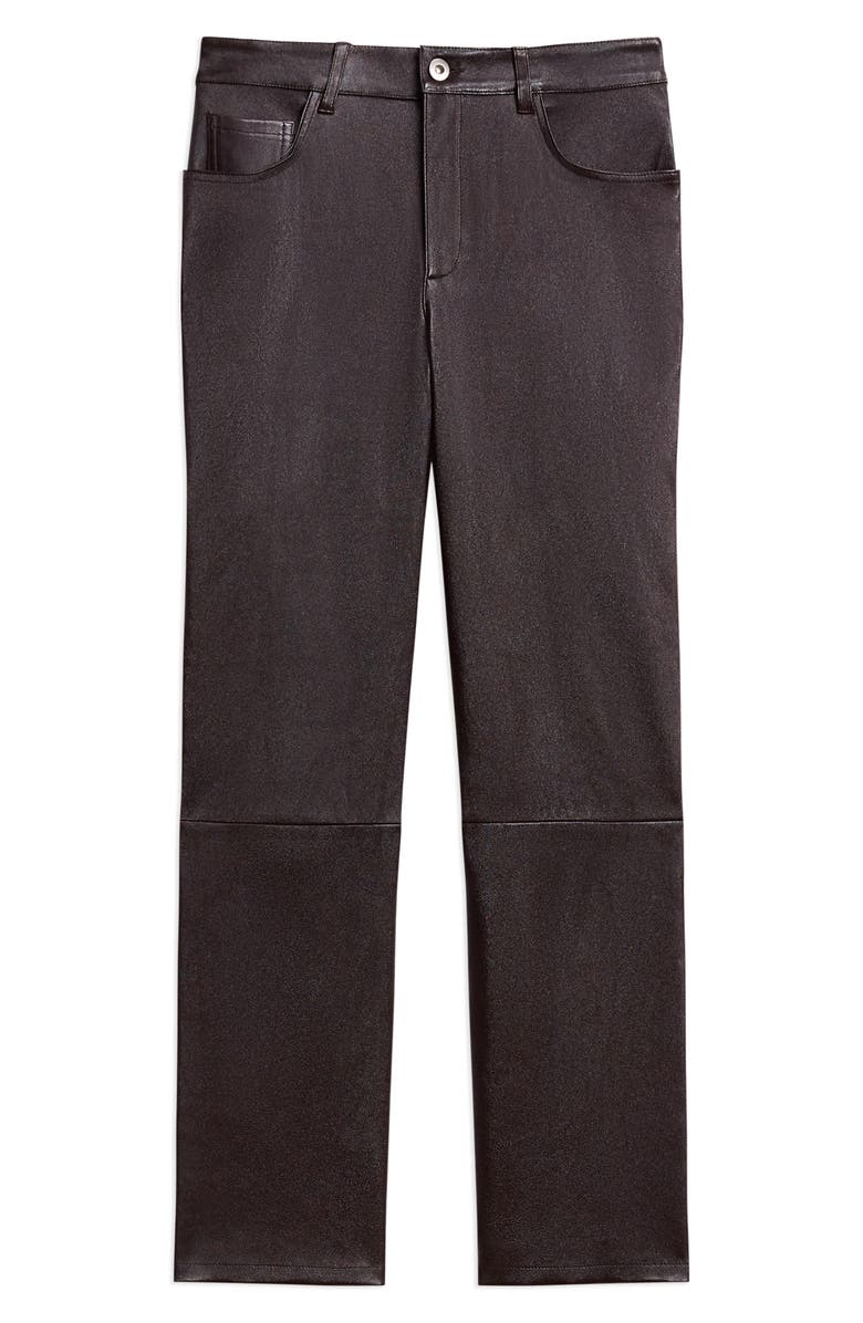 Theory Glossed Leather Straight Leg Pants, Alternate, color, Plum Brown