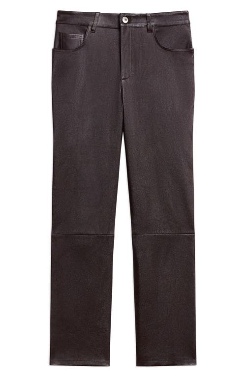 Theory Glossed Leather Straight Leg Pants In Brown