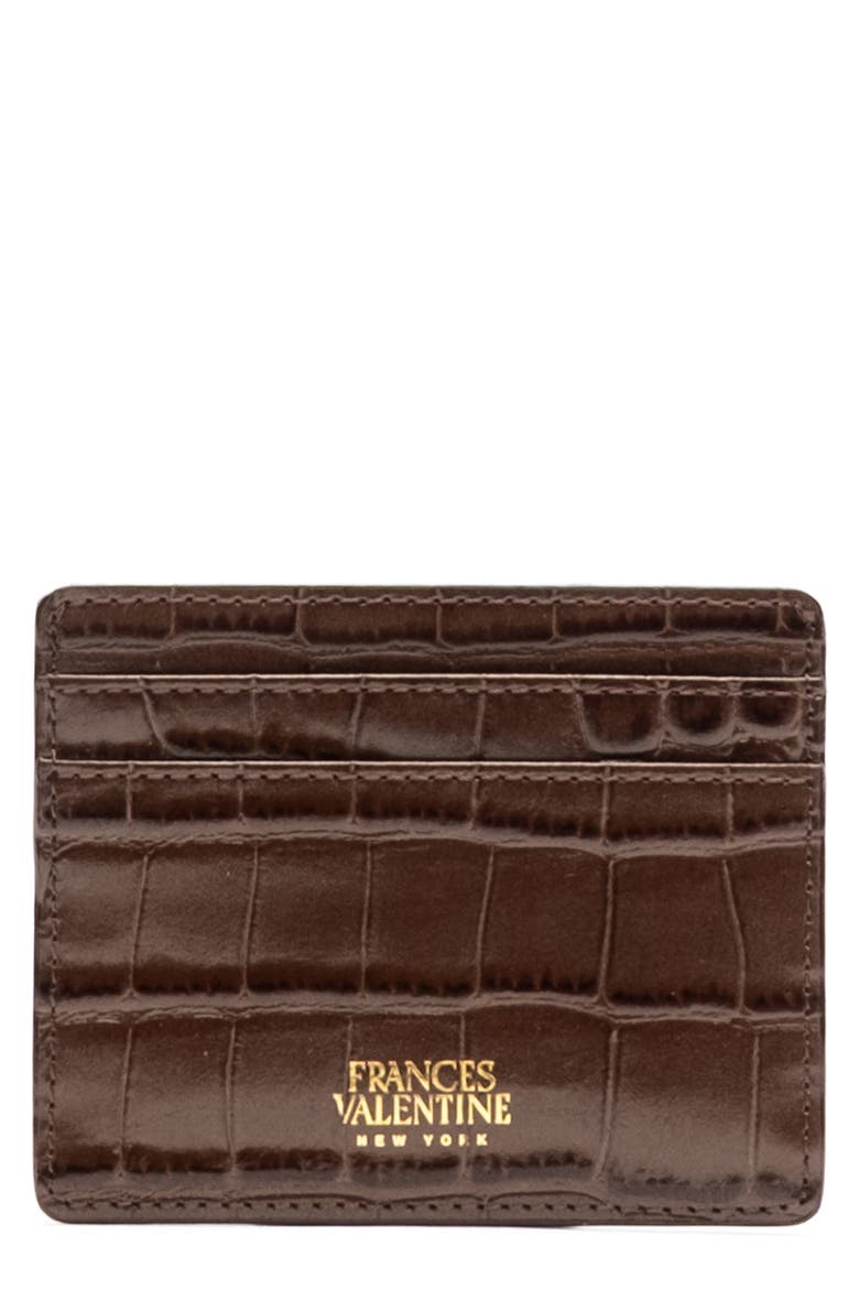 Croc Embossed Leather Card Case, Main, color, BROWN