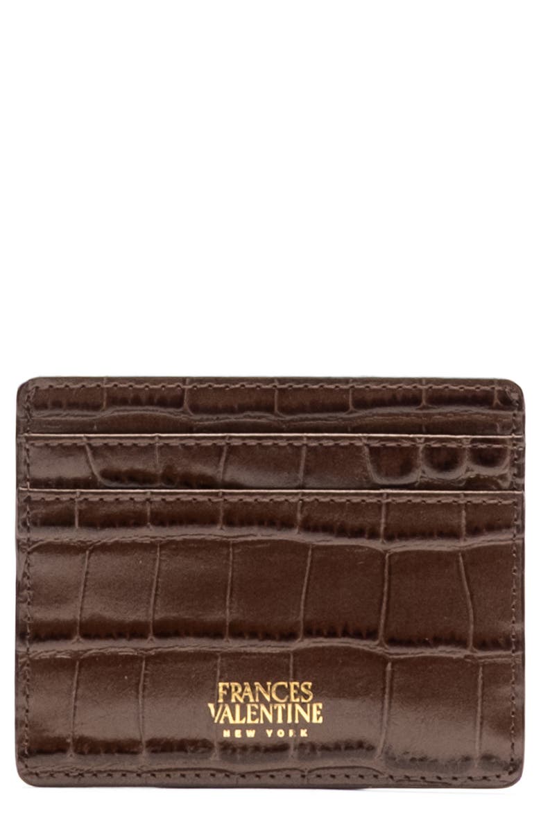 Frances Valentine Croc Embossed Leather Card Case, Main, color, Brown