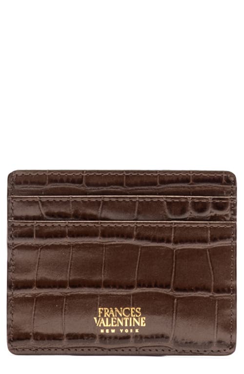 Frances Valentine Croc Embossed Leather Card Case In Brown
