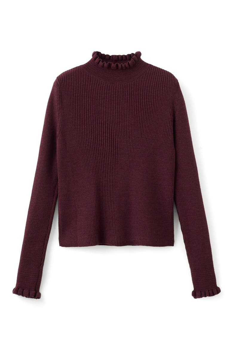 Scallop Mock Neck Sweater, Alternate, color, WINE