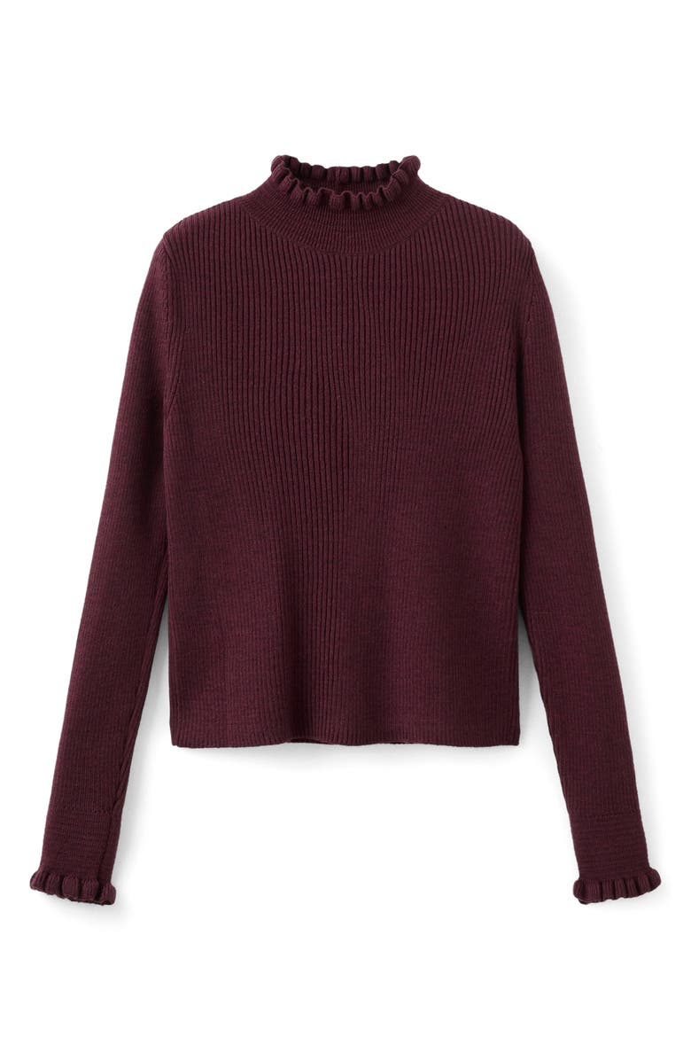 MANGO Scallop Mock Neck Sweater, Alternate, color, Wine