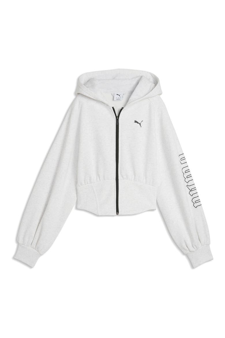 Street Glam Stud Detail Zip Front Hoodie, Main, color, WHITE GLOW HEATHER