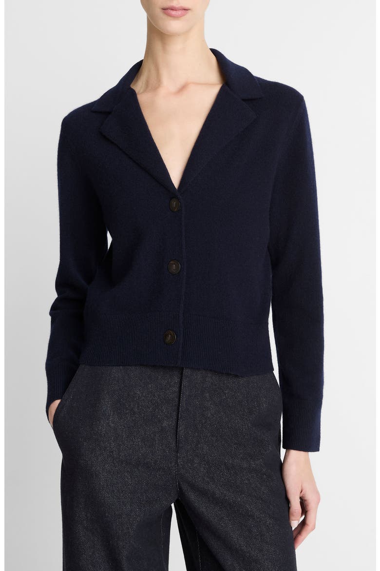 Notch Lapel V-Neck Wool Blend Cardigan, Main, color, COASTAL
