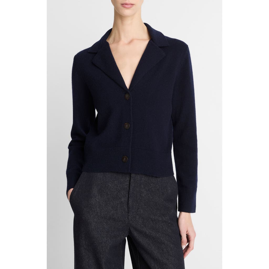 Vince Notch Lapel V-neck Wool Blend Cardigan In Blue