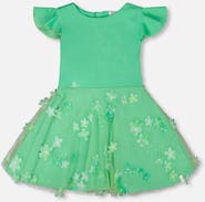 Deux par Deux Bi-Material Short Flutter Sleeves Mesh Dress