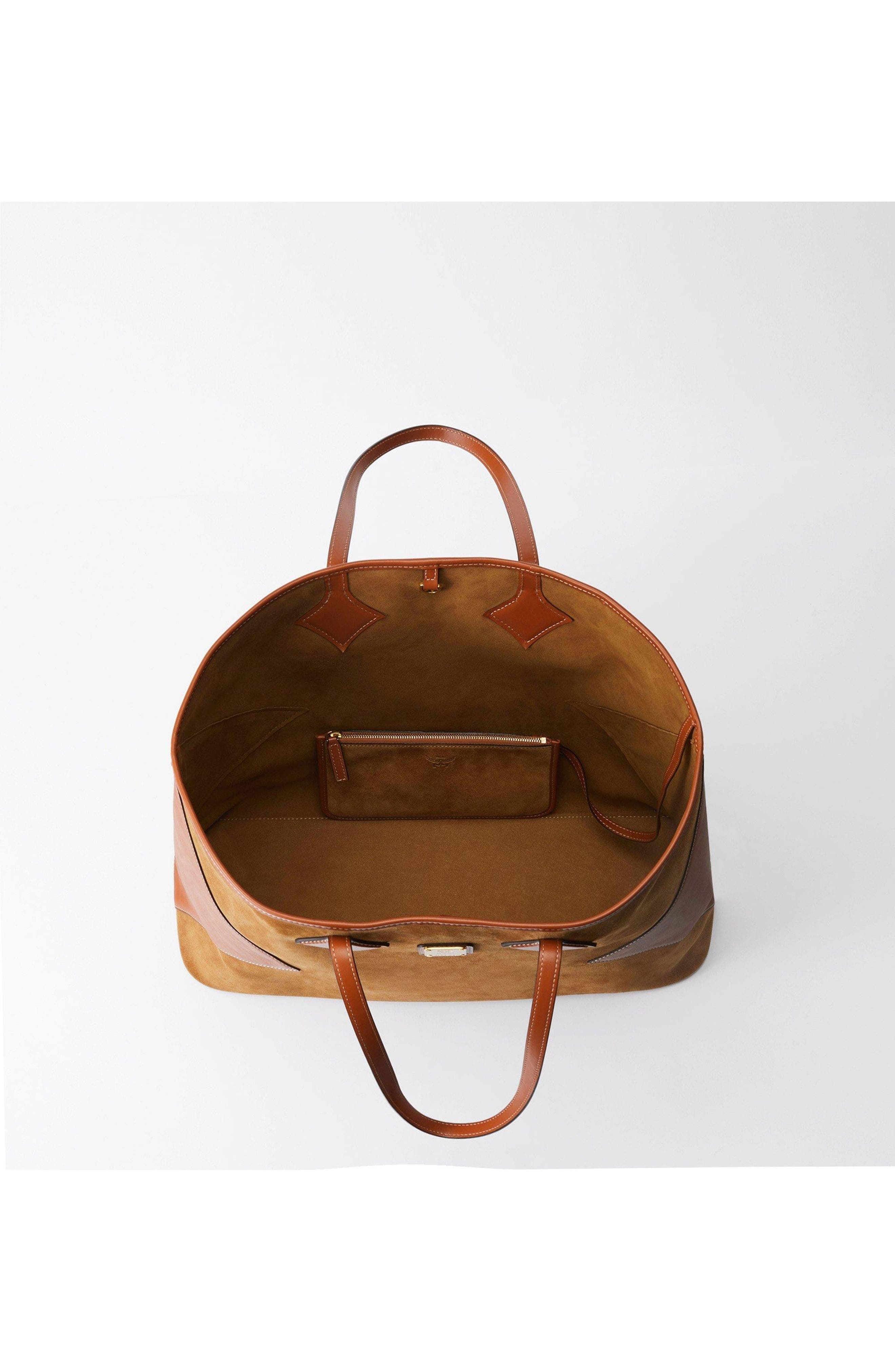 X-Large Dia Shopper in Calfskin Suede, Alternate, color, Cognac