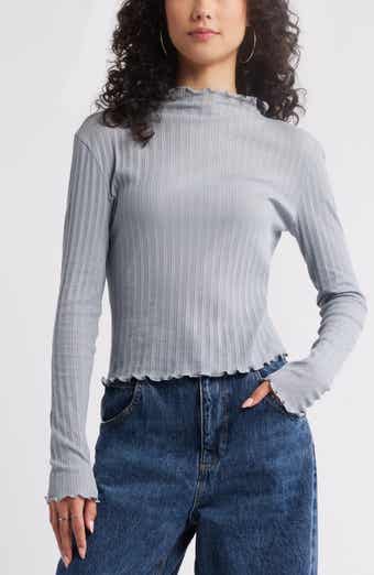 BP. Lettuce Edge Mock Neck Long Sleeve Rib Top
