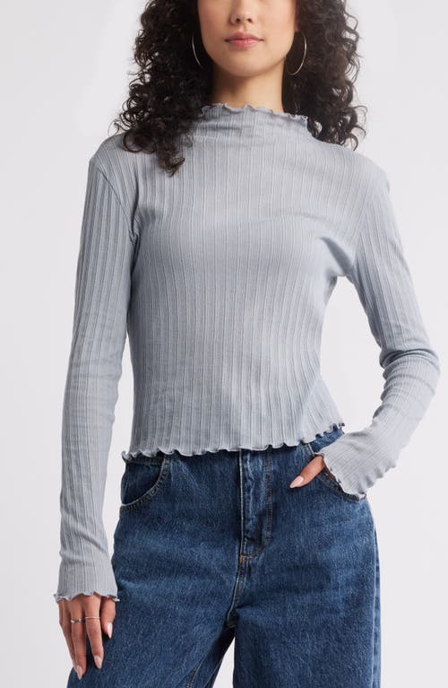 Bp. Lettuce Edge Mock Neck Long Sleeve Rib Top In Grey Weathervane