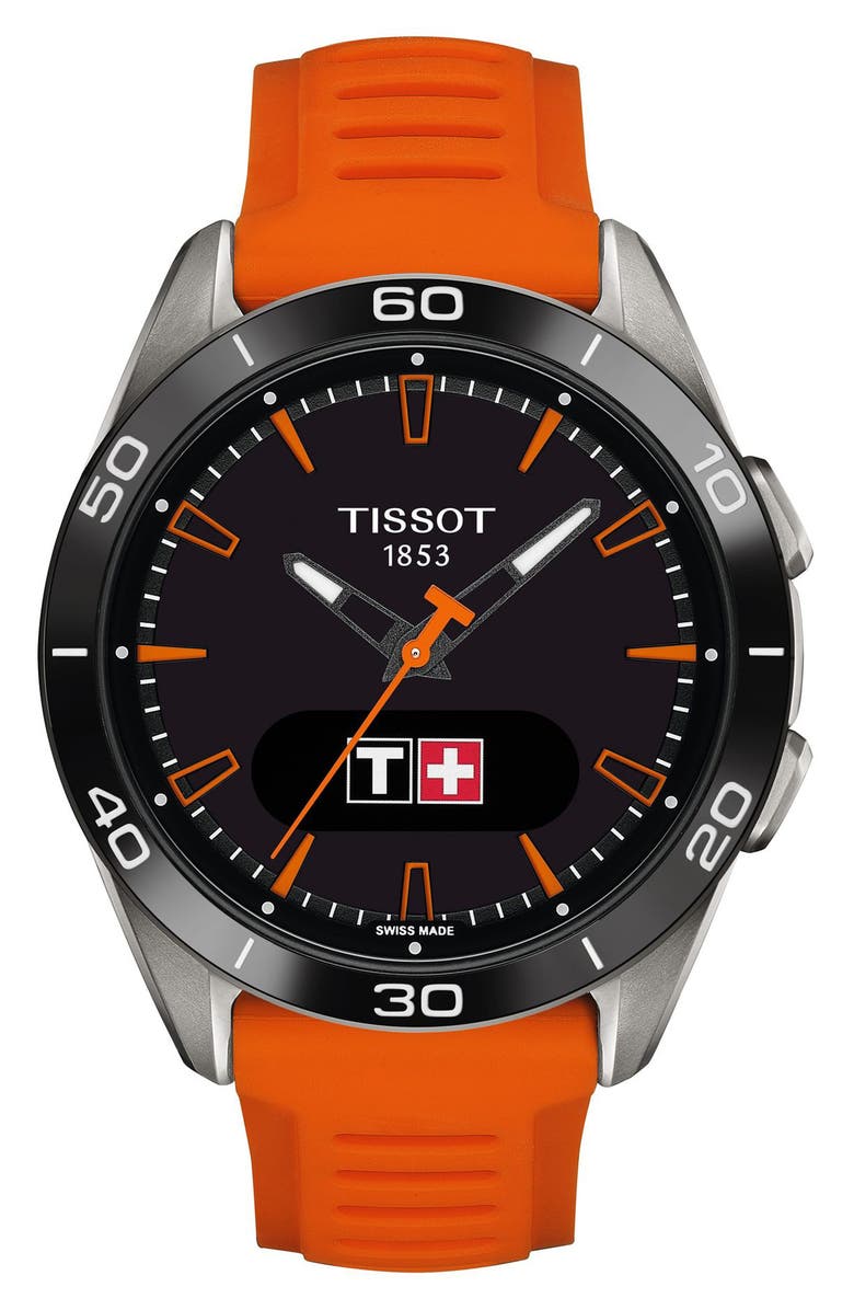 Tissot T-Touch Connect Sport Solar Smart Silicone Strap Watch, 42mm, Main, color, Orange