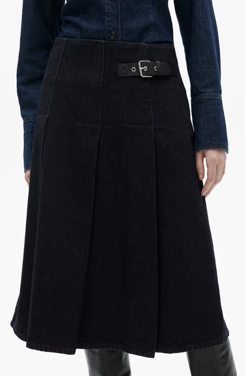 Mango Mara Pleated Denim Skirt In Dark Blue