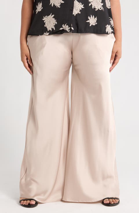 Satin Wide Leg Pants (Plus)
