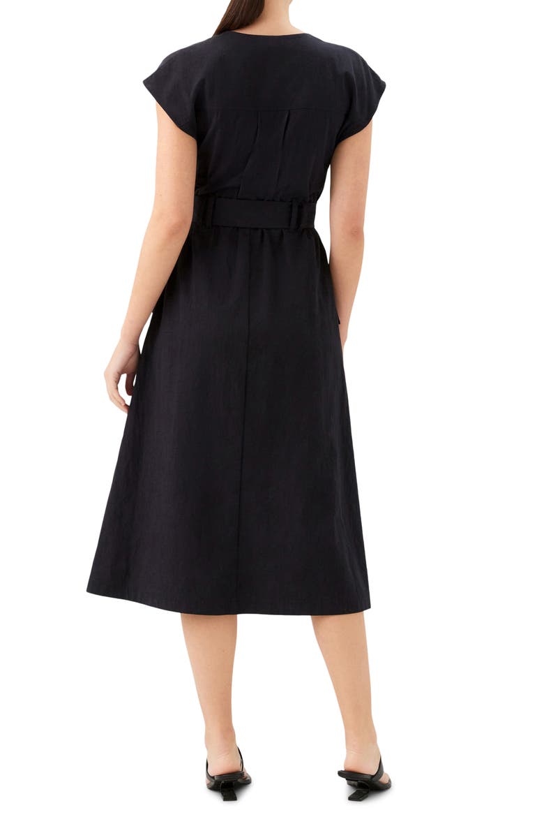 Darcie Belted Cotton Midi Dress, Alternate, color, BLACK