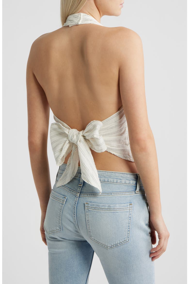 Quinn Stripe Linen Halter Top, Alternate, color, WHITE STRIPE
