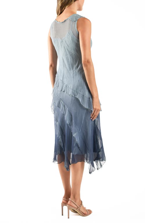 Shop Komarov Charmeuse & Chiffon Cocktail Dress In Ocean Blue Ombre