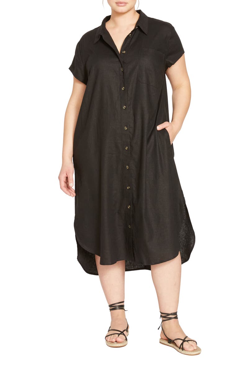 Universal Standard Dune Linen Blend Midi Shirtdress, Main, color, Black