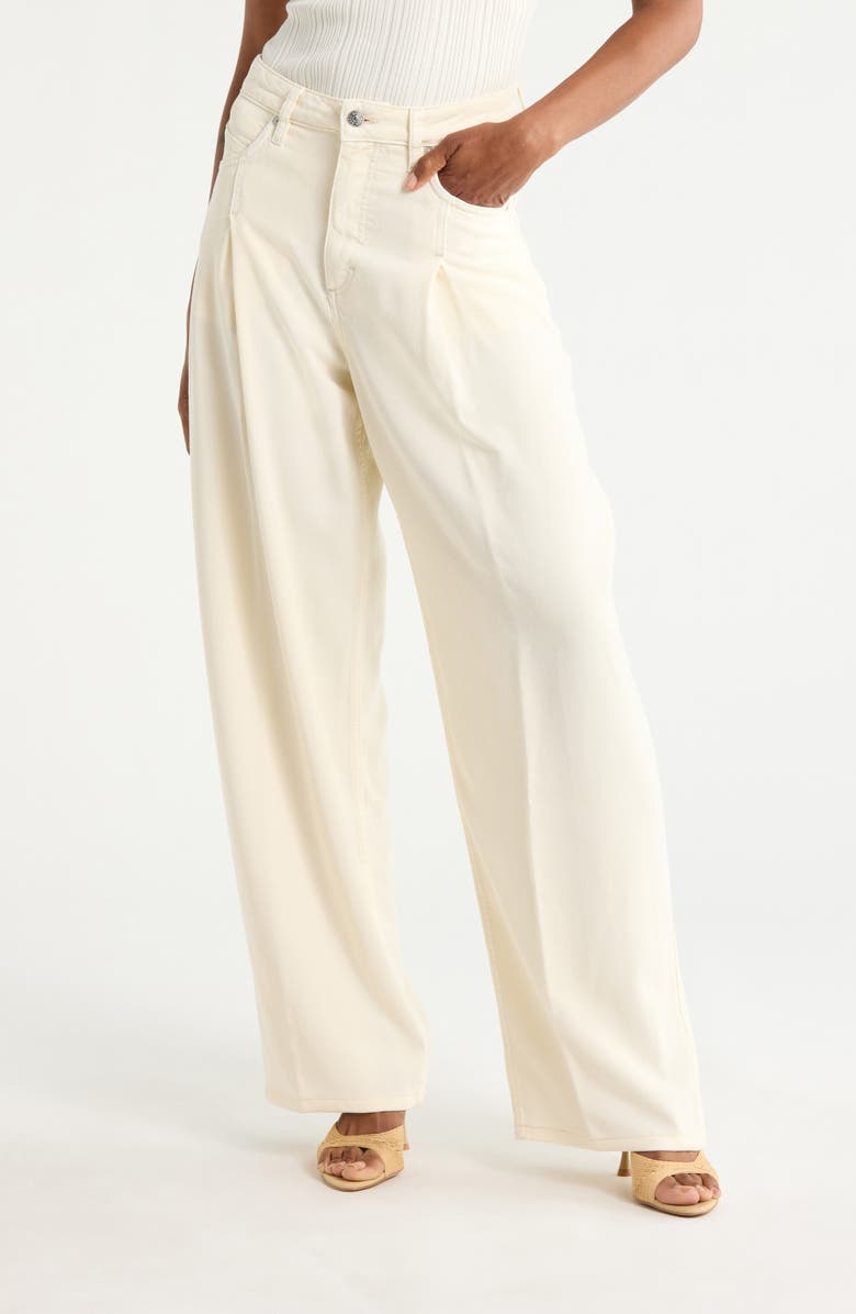 BOSS Slouchy Pleated Denim Pants, Main, color, Open White