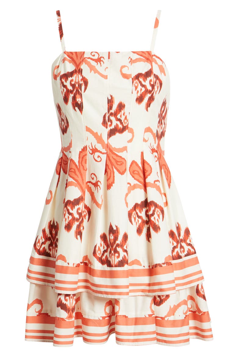 Isla Ikat Print Tiered Cotton Minidress, Alternate, color, CORAL