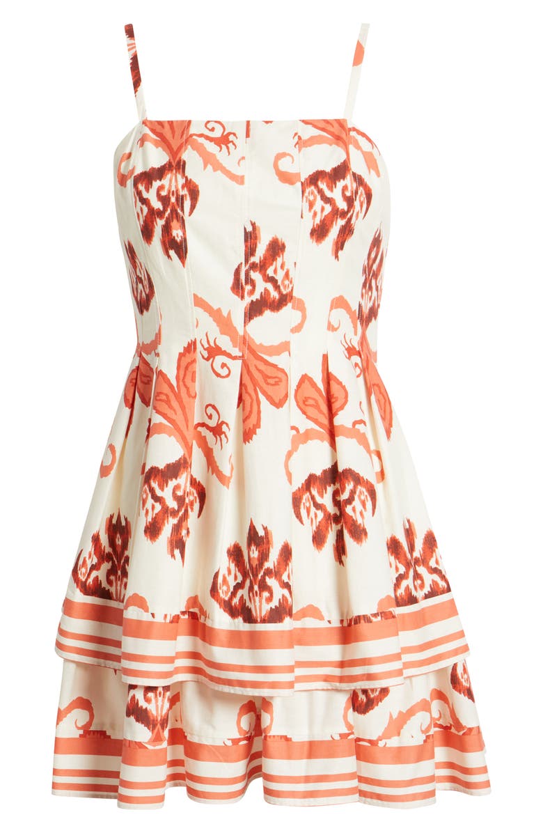 Adelyn Rae Isla Ikat Print Tiered Cotton Minidress, Alternate, color, Coral