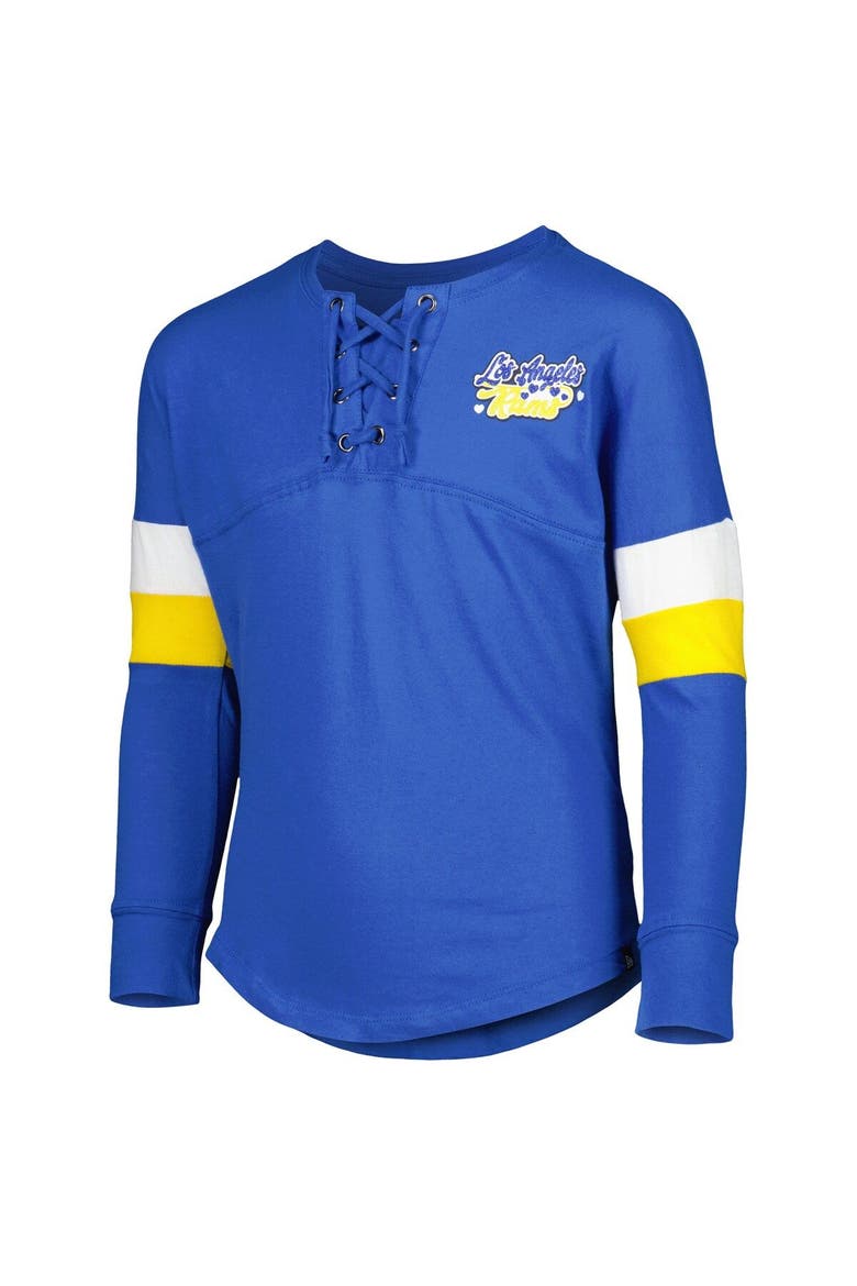 Girls Youth New Era Royal Los Angeles Rams Lace-Up Long Sleeve T-Shirt, Alternate, color, Royal
