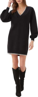 Karen Kane Varsity V-Neck Sweater Dress