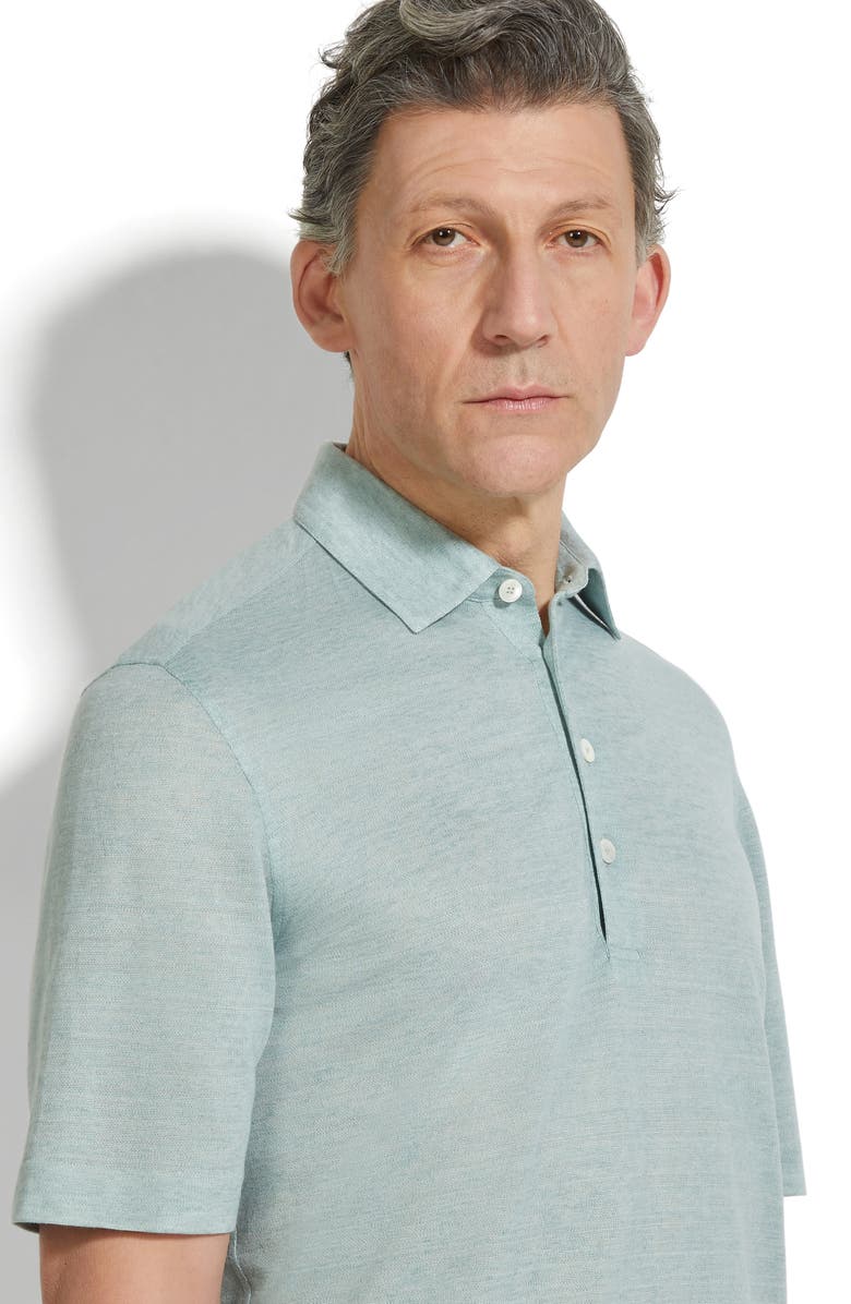 ZEGNA Linen Polo, Alternate, color, Bright Blue