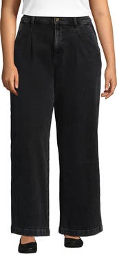 Lands' End Plus Size High Rise Soft Denim Pleated Wide Leg Trousers