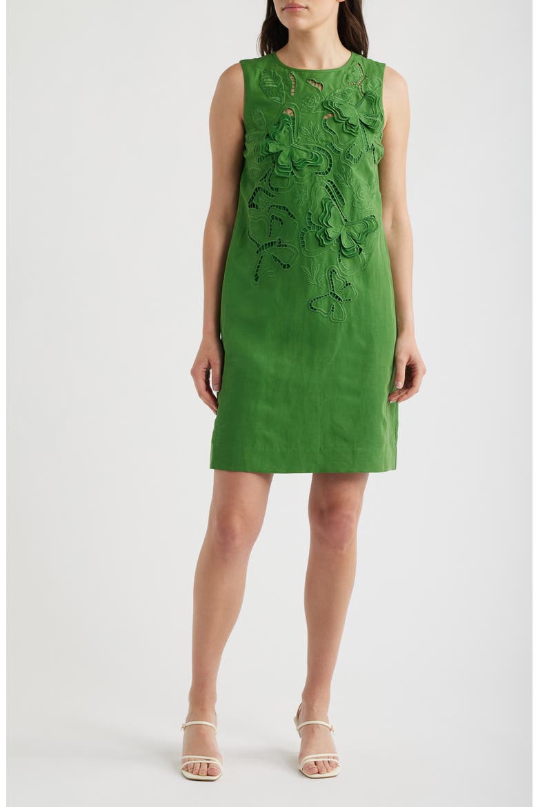 The Isabella Embroidered Sleeveless Dress, Main, color, PARADISE GREEN