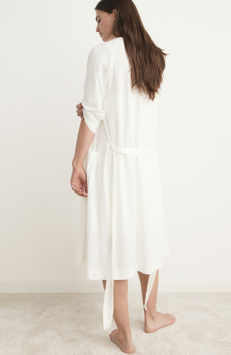 MANGO Satin Trim Cotton Blend Robe, Alternate, color, White