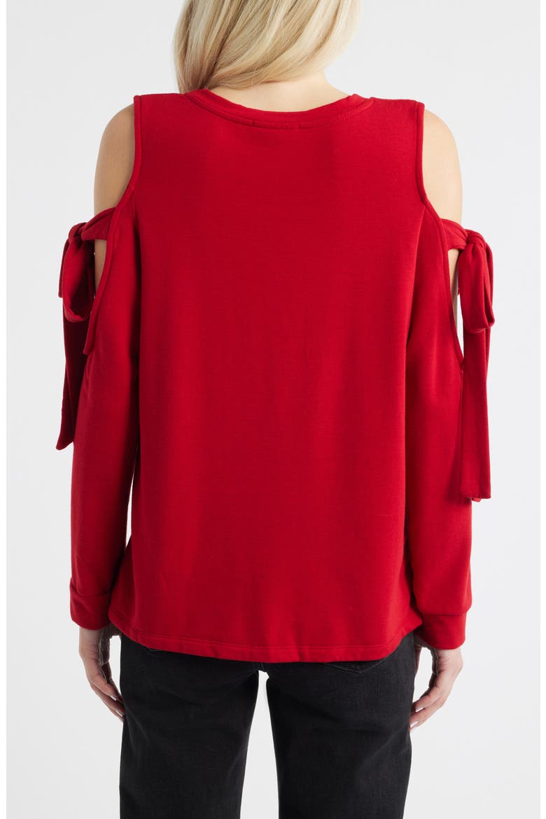 Cold Shoulder Tie Sleeve Sweatshirt, Alternate, color, RED CHILI