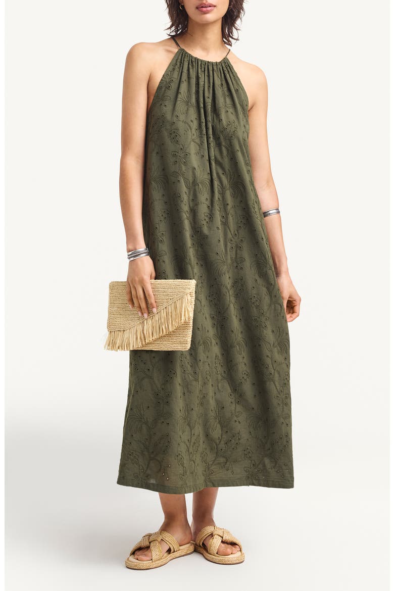 Alora Embroidered Organic Cotton Cover-Up Maxi Dress, Main, color, OLIVE