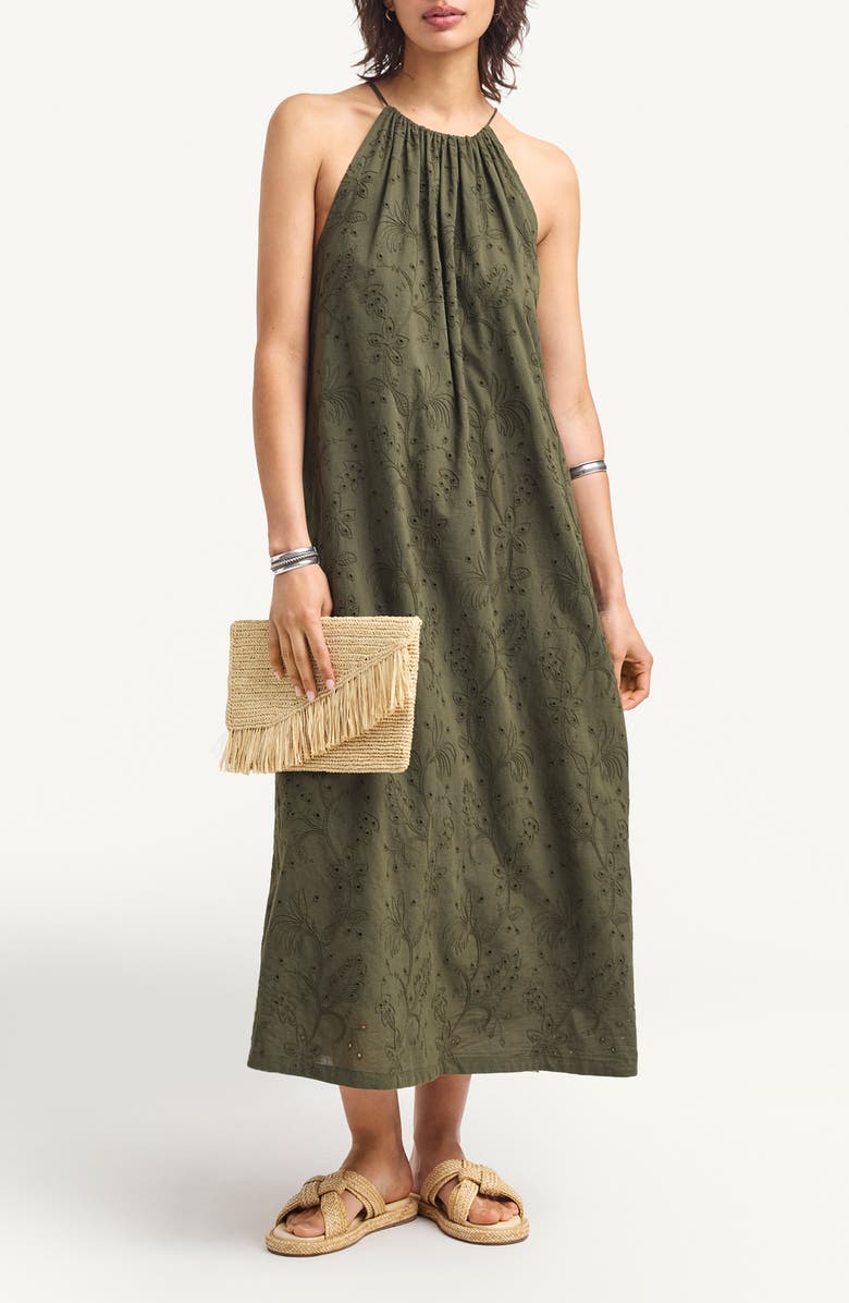 Vitamin A<sup>®</sup> Alora Embroidered Organic Cotton Cover-Up Maxi Dress, Main, color, Olive