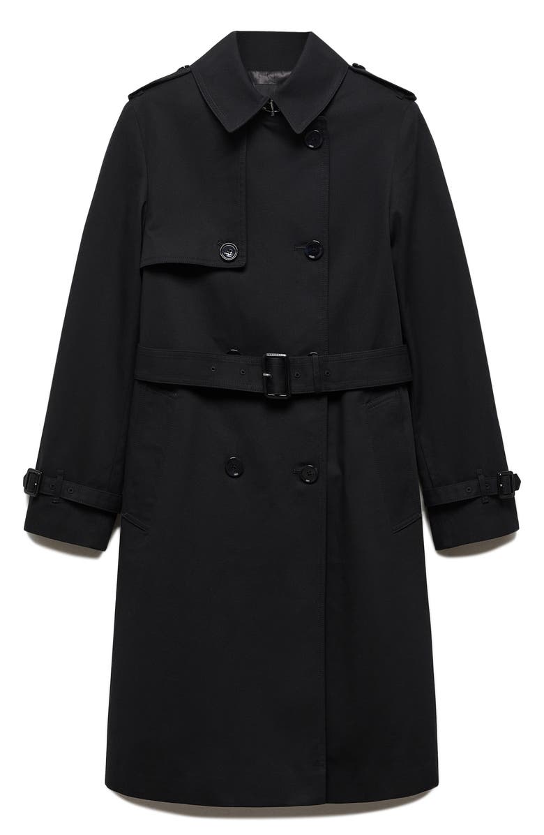 MANGO Classic Double Breasted Water Repellent Cotton Trench Coat, Alternate, color, Black