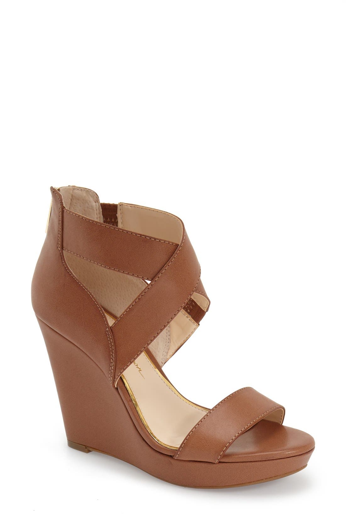 'Jamilee' Wedge Sandal, Main, color, LIGHT LUGGAGE LEATHER