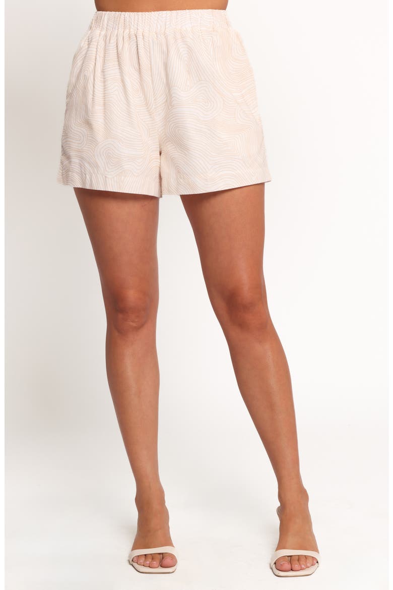 Tuliya Printed Cotton & Linen Shorts, Main, color, TAN SWIRL