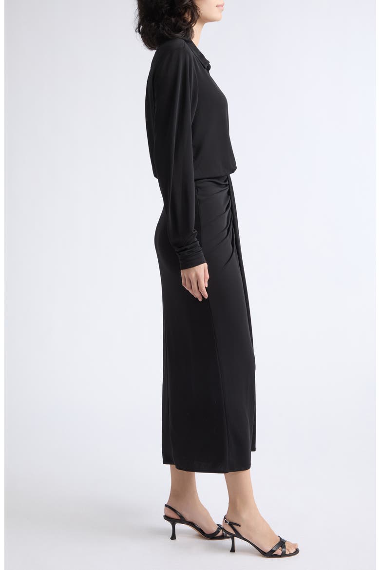 Seferina Ruched Detail Long Sleeve Shirtdress, Alternate, color, BLACK