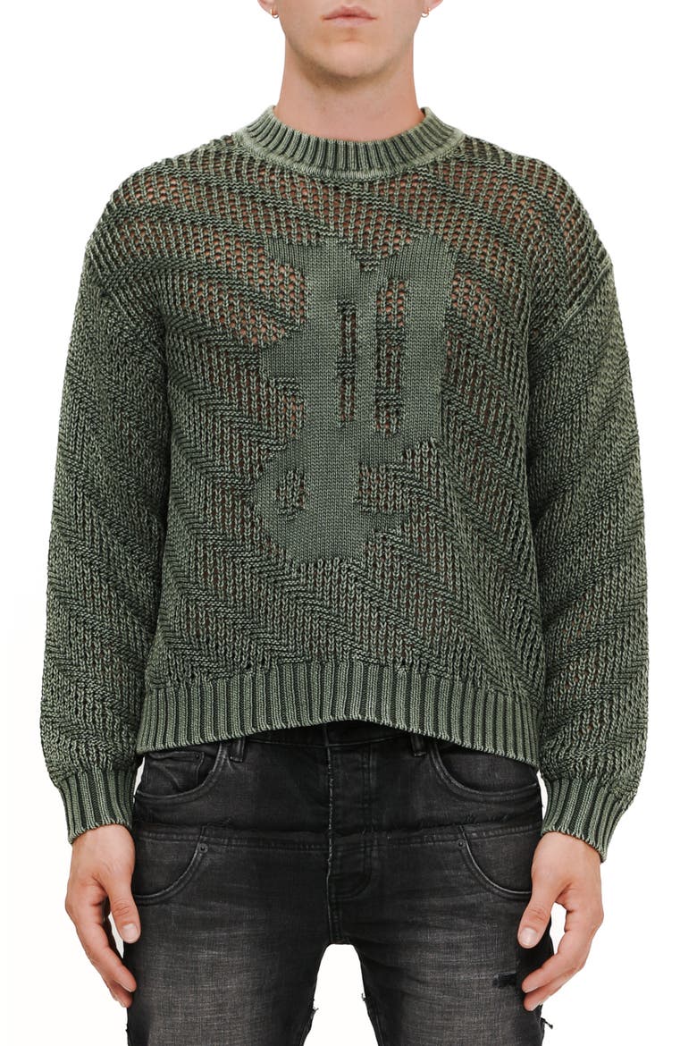 Acid Wash Crew Sweater, Main, color, GREEN
