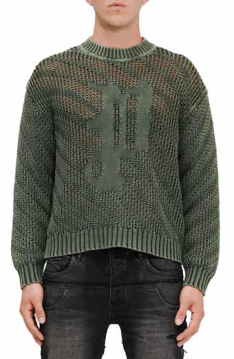 PURPLE BRAND Acid Wash Crew Sweater