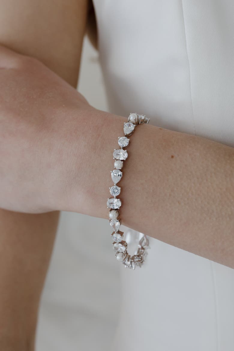 Ever After Pearl and Crystal Bracelet, Alternate, color, Metallic Silver