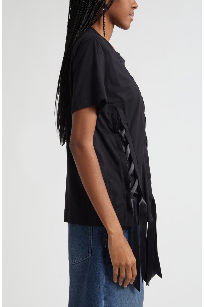 Unraveling Ribbon Inset T-Shirt, Alternate, color, BLACK