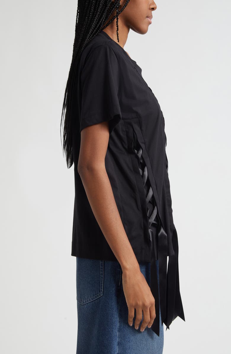 Simone Rocha Unraveling Ribbon Inset T-Shirt, Alternate, color, Black