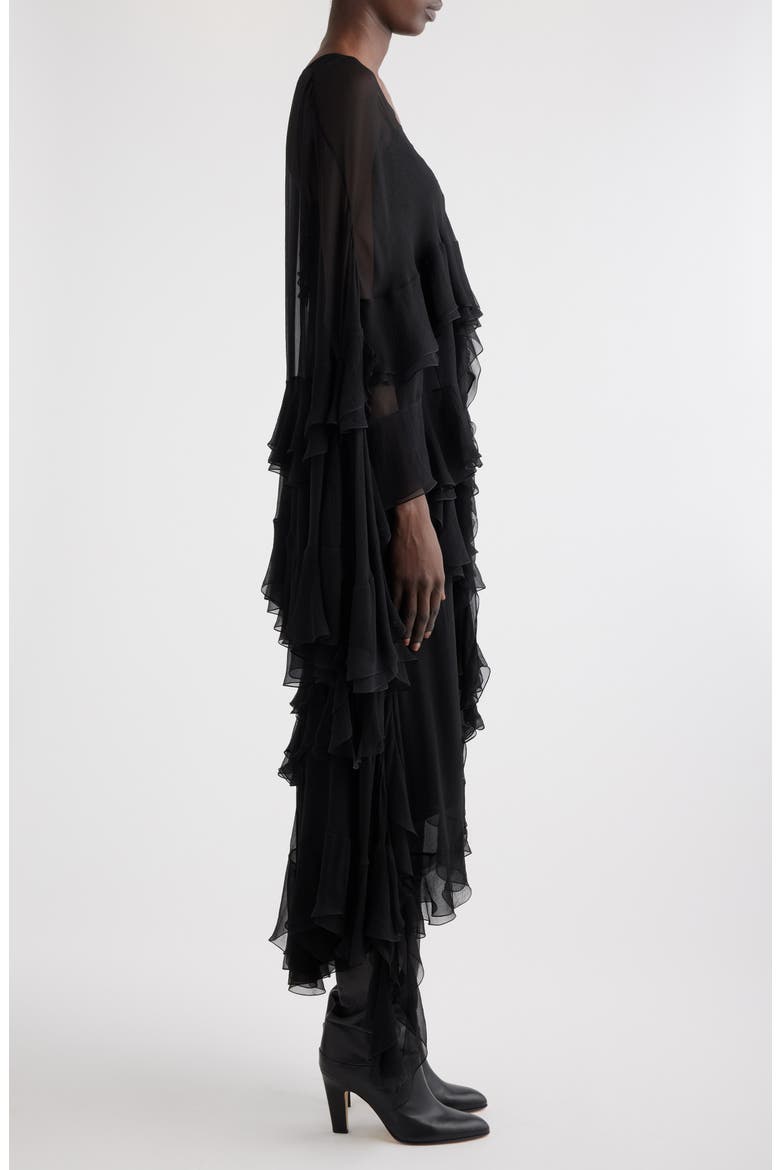 Ruffle Silk Georgette Slipdress, Alternate, color, BLACK