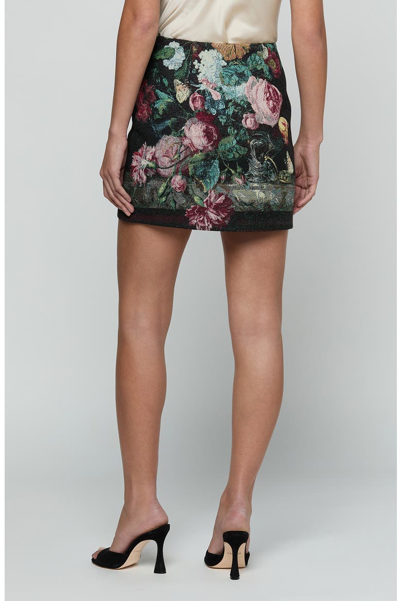 Marseille Floral Tapestry Cotton Blend Miniskirt, Alternate, color, BLACK MULTI ROSE VASE TAPESTRY