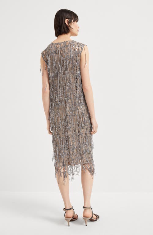 Brunello Cucinelli Glistening Embroidery Dress In Light Grey