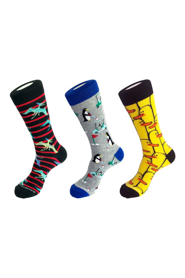 3-Pack Assorted Graphic Crew Socks, Main, color, GREY MULTI