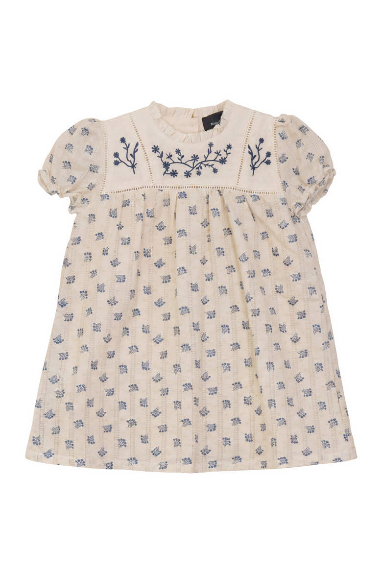 Floral Embroidered Shirred Short Sleeves Dress, Main, color, Moonlight