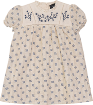 Hopscotch Floral Embroidered Shirred Short Sleeves Dress
