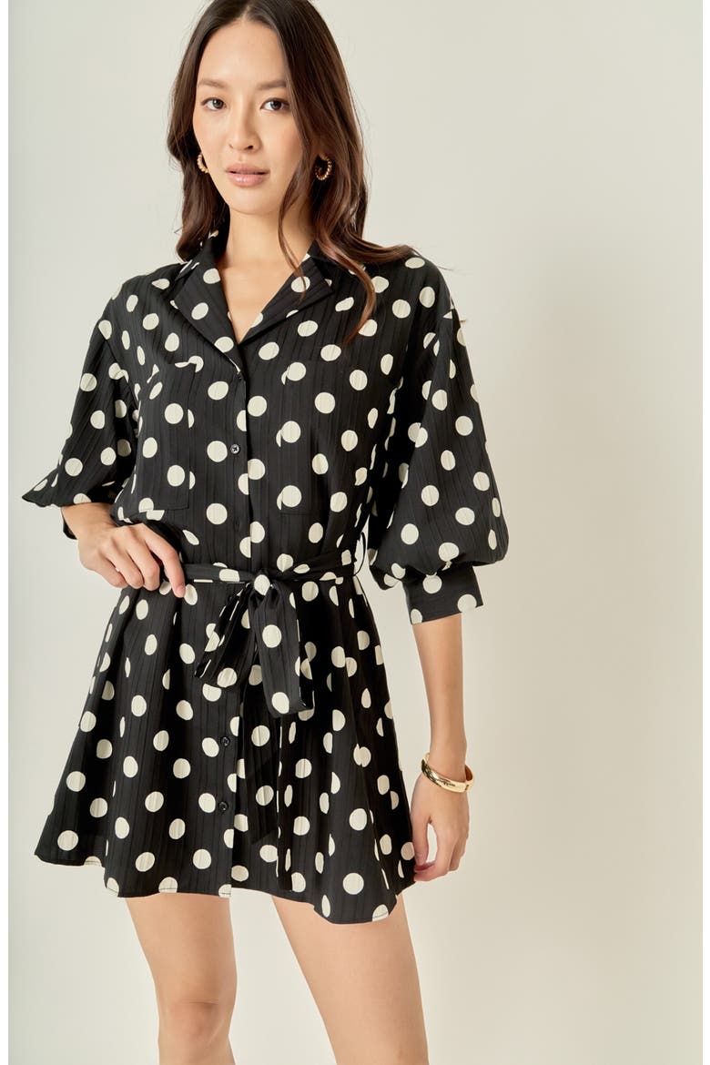 Belted Shirt Minidress, Alternate, color, BLACK