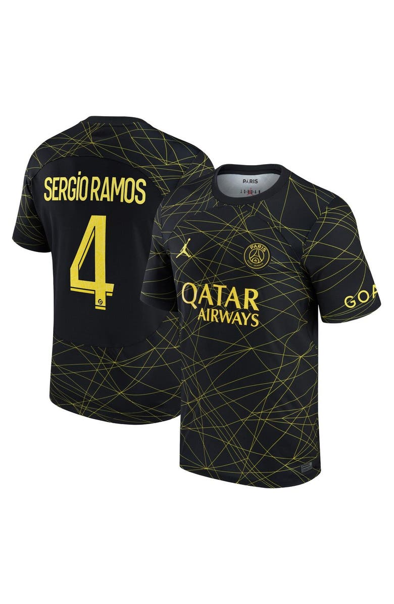 Nike Men's Jordan Brand Sergio Ramos Black Paris Saint-Germain 2022/23 Fourth Breathe Stadium Replica Player Jersey, Alternate, color, 